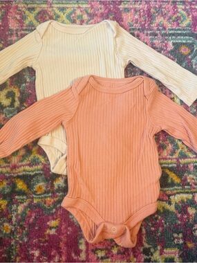 cloud island Ribbed Long-Sleeve One-Piece Bodysuits - Pale Pink & Pink